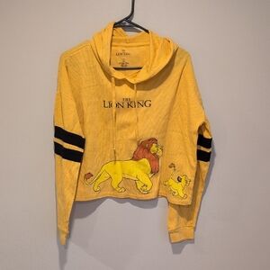 Disney Yellow The Lion King Cropped Hooded Sweatshirt with Black Sleeve Stripes